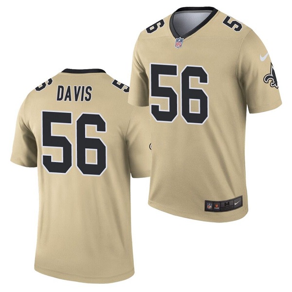 Men's New Orleans Saints #56 Demario Davis 2021 Gold Inverted Legend Stitched Jersey